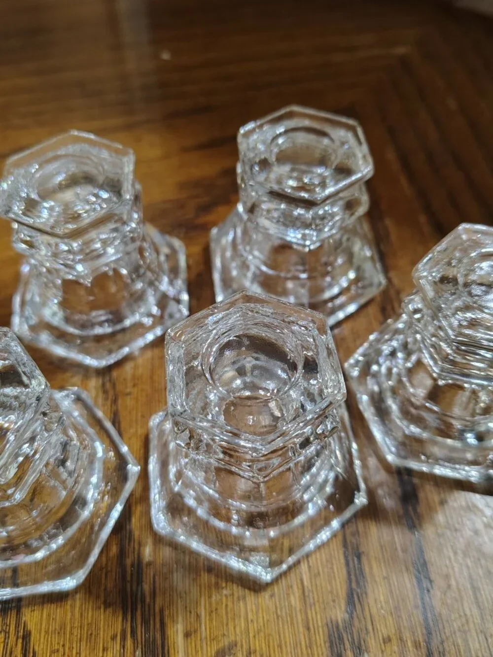 Set of 5 Hexagonal Glass Taper Candle Holder